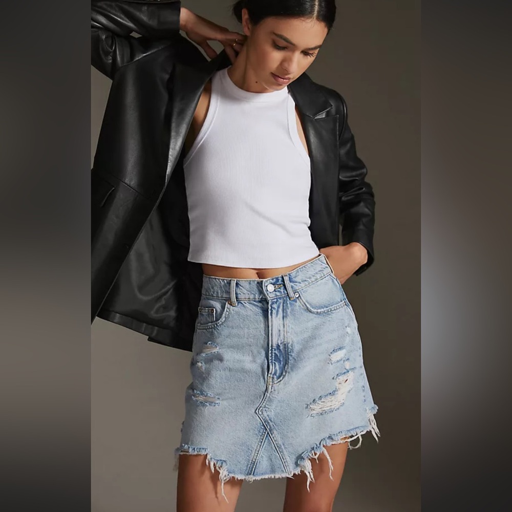 Pilcro by Anthropologie Light Blue Distressed Mini Skirt